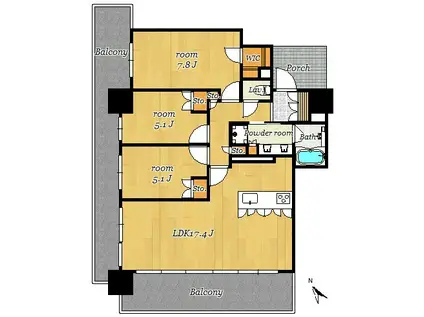 MJR熊本ゲートタワー(3LDK/14階)の間取り写真