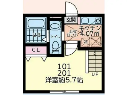 アバーロ淵野辺(1K/2階)の間取り写真