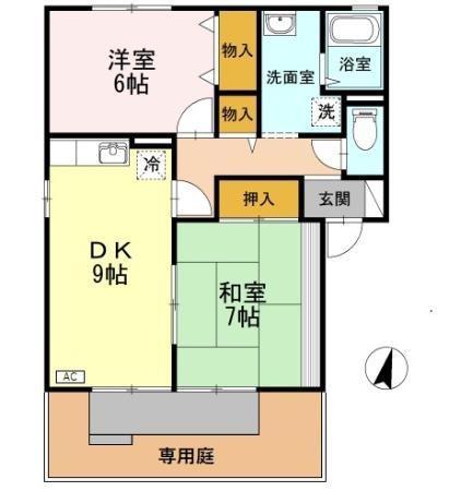 ロベリア弐番館(2DK/1階)の間取り写真