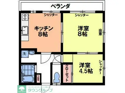 コーポ柏洋(2DK/1階)の間取り写真