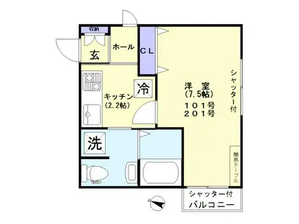 ドゥ・コスモス(1K/2階)の間取り写真