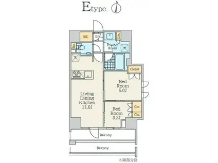 クレストコート中野富士見町(2LDK/9階)の間取り写真