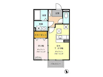 リーセント軽井沢B(1DK/2階)の間取り写真