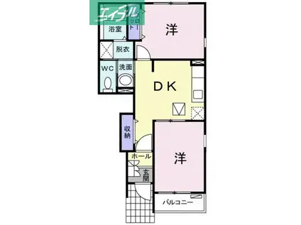 カーサ・サンリットB棟(2DK/1階)の間取り写真