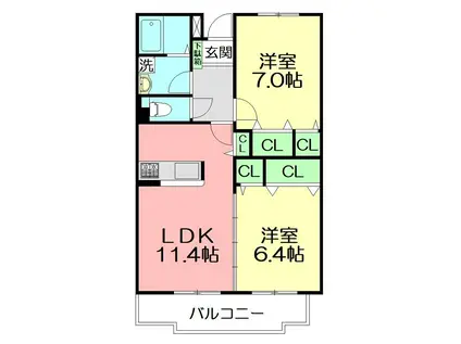 サンセール湘南(2LDK/4階)の間取り写真