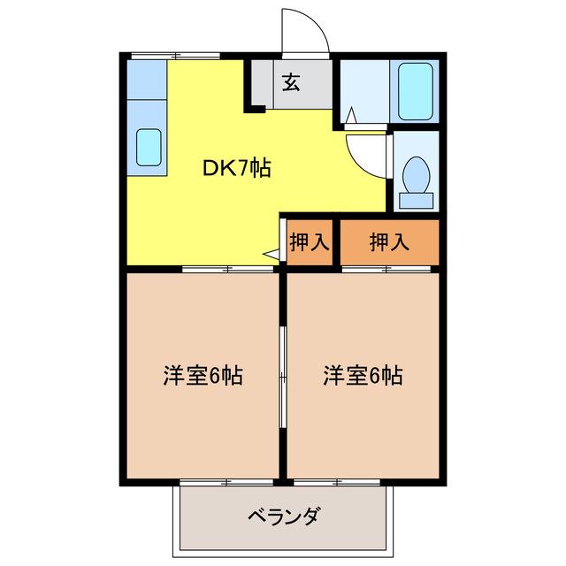 CUBE1(2DK/2階)の間取り写真