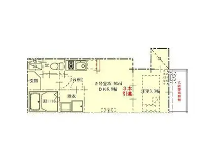 ハーモニーテラス塩池町II(1DK/3階)の間取り写真