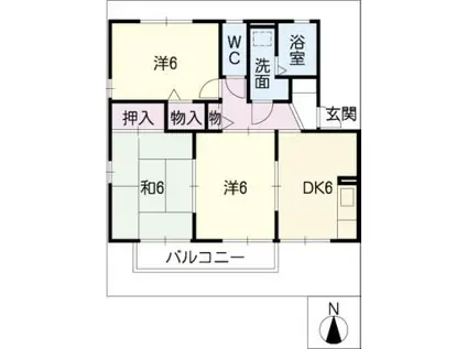 ジュセル稲木 北棟(3DK/2階)の間取り写真