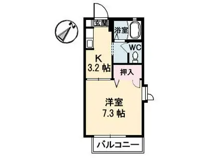 サントーク伴 B棟(1K/2階)の間取り写真