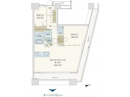 ザ・クレストタワー熱海(2LDK/27階)の間取り写真