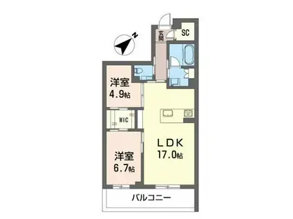 ウィズプラス浦和美園 イースト B棟(2LDK/1階)の間取り写真