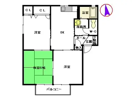 オーロラ北野(3DK/2階)の間取り写真