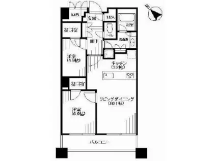 ラ・プラースウエスト(2LDK/10階)の間取り写真