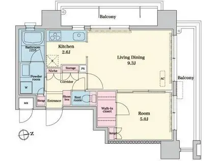 RJRプレシア千早(1LDK/2階)の間取り写真