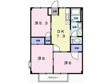 玲巧ーハイツ1(3DK/1階)の間取り写真