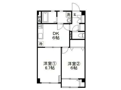 イースト・ノウブル(2DK/2階)の間取り写真