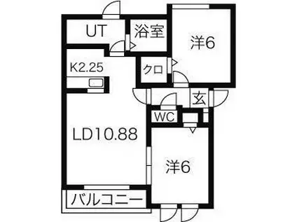 レジデンス琴似A(2LDK/1階)の間取り写真