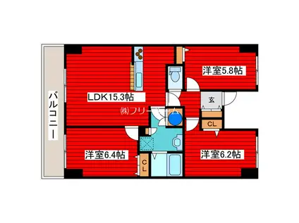 ホーリーフォート南平岸(3LDK/1階)の間取り写真