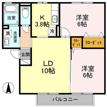 リビオン A棟(2LDK/2階)の間取り写真
