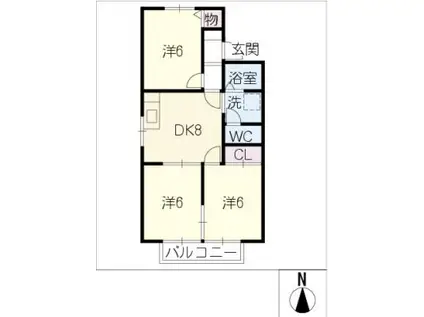 ウイングビレッジ(3DK/2階)の間取り写真