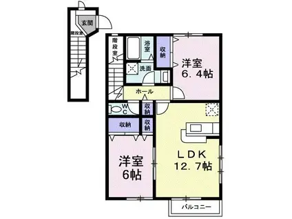サンライズ川原C(2LDK/2階)の間取り写真