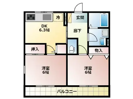 ドマーニ(2DK/1階)の間取り写真