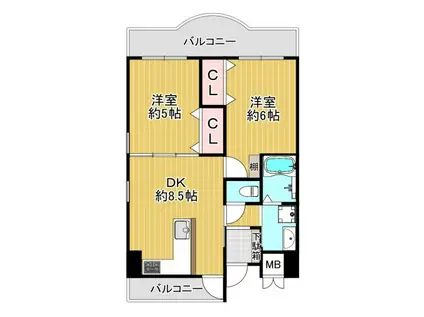 此花レジデンス(2LDK/4階)の間取り写真
