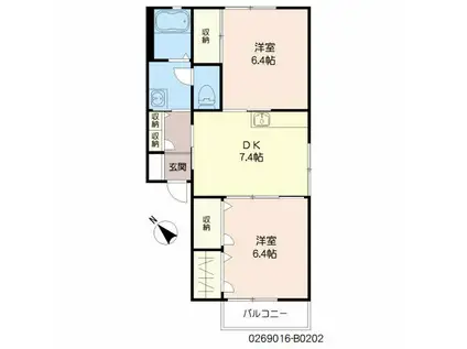 ボヌール十禅寺 B棟(2DK/2階)の間取り写真