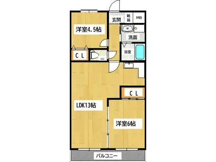 ラポート西大津(2LDK/2階)の間取り写真