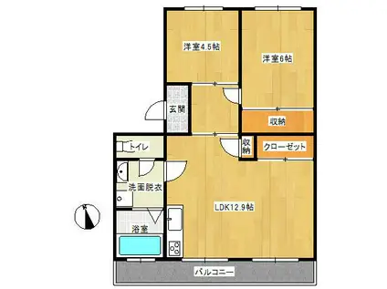 車返団地1街区15号棟(2LDK/5階)の間取り写真