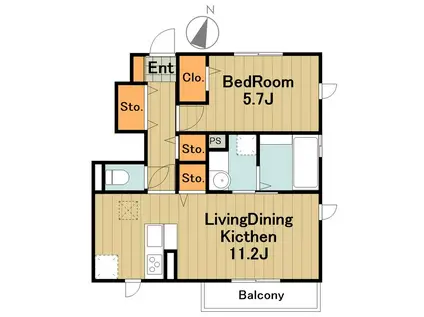 メゾン楓Ⅲ(1LDK/1階)の間取り写真