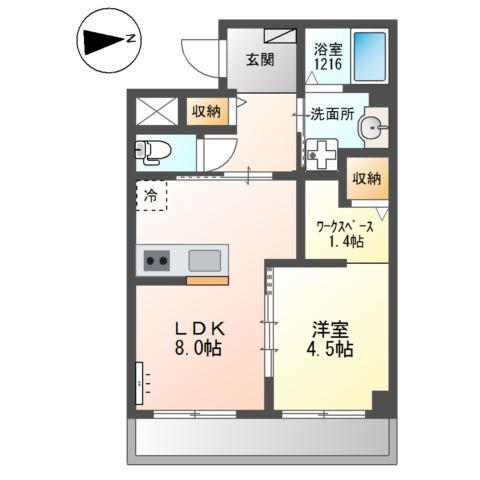 ブランキューブ南摂津(1LDK/2階)の間取り写真