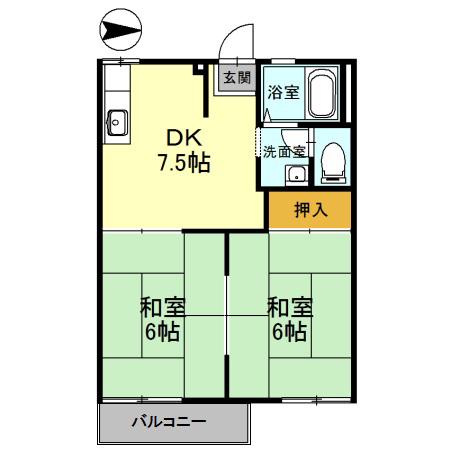 ファミールコーポ高屋9棟(2DK/2階)の間取り写真