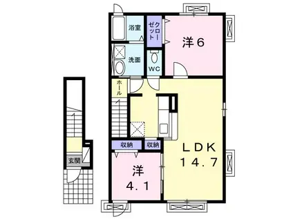 セレステI(2LDK/2階)の間取り写真