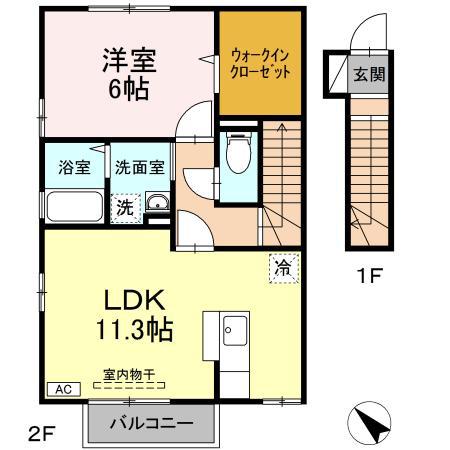 ローズコート エム(1LDK/2階)の間取り写真