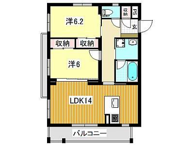 サニースポット(2LDK/4階)の間取り写真