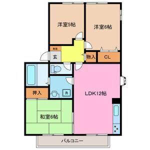 グリーンハウスしゃくなげC棟(3LDK/2階)の間取り写真