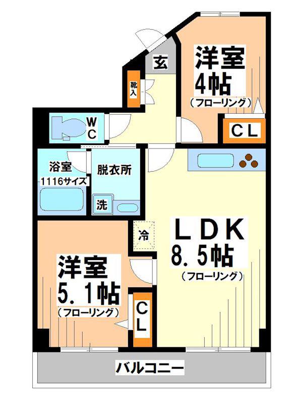 エストゥルース府中(2LDK/3階)の間取り写真