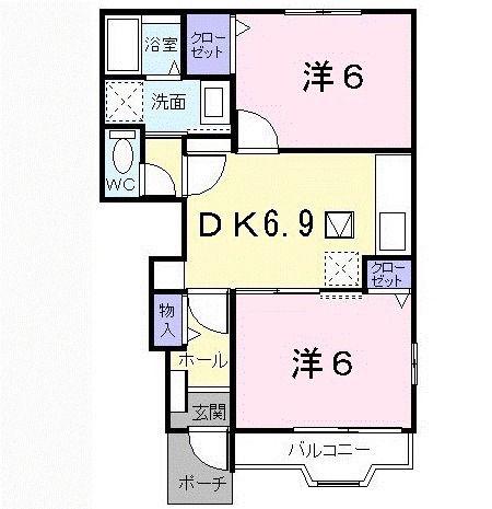 プリティーユニゾン(2DK/1階)の間取り写真
