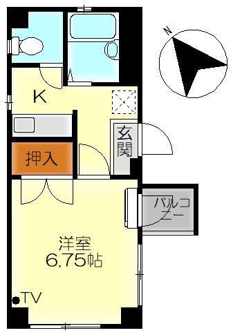 カーサ東中央(1K/2階)の間取り写真