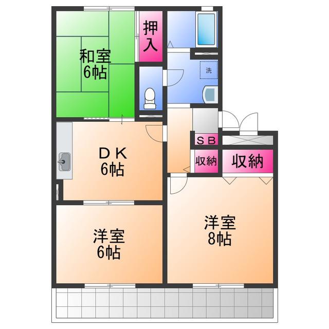 フォーエバーハイツ(3DK/2階)の間取り写真