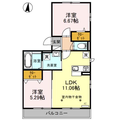 コスモスB(2LDK/3階)の間取り写真