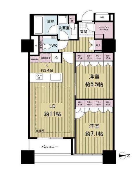 ザ 湾岸タワー レックスガーデン(2LDK/20階)の間取り写真