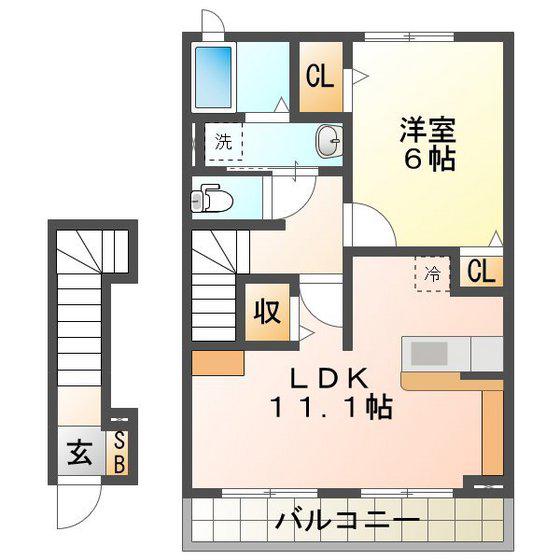 アルドールスカイ(1LDK/2階)の間取り写真