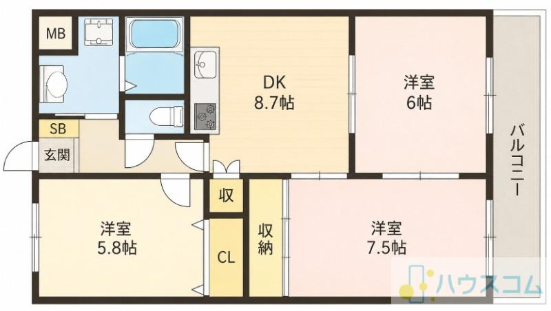 アルバ摂津(3LDK/2階)の間取り写真