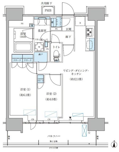 パークアクシス西大島コンフォートスクエア(2LDK/13階)の間取り写真
