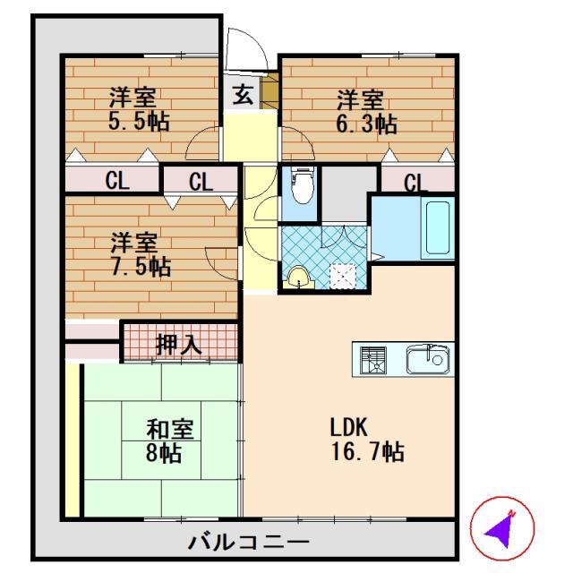 プレステージマンションクレール301(4LDK/3階)の間取り写真