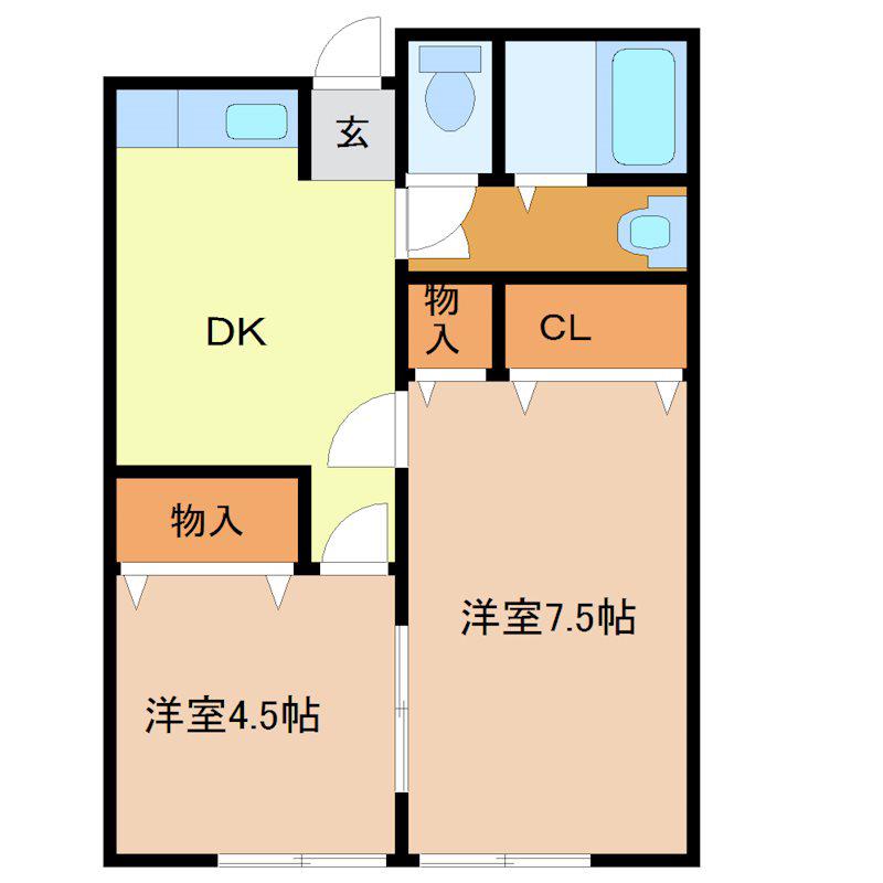 持山アパート 東棟(2DK/1階)の間取り写真