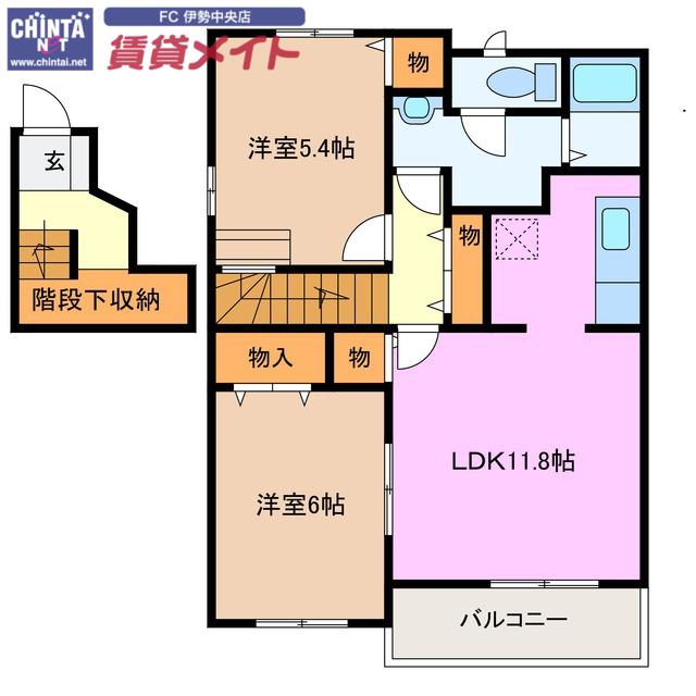 エレガントC棟(2LDK/2階)の間取り写真