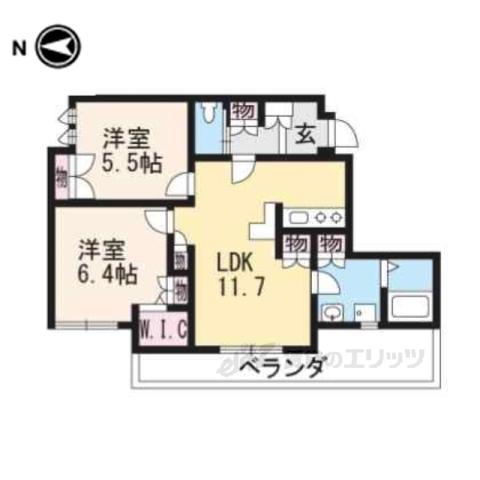 グランソレーユ太秦(2LDK/2階)の間取り写真